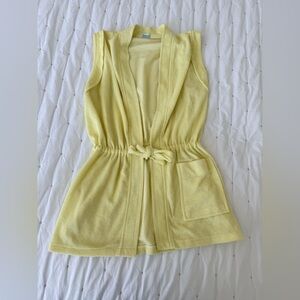 Vintage Retro Butter Yellow Terry Romper/Beach Cover Up w Tie Elastic Waist